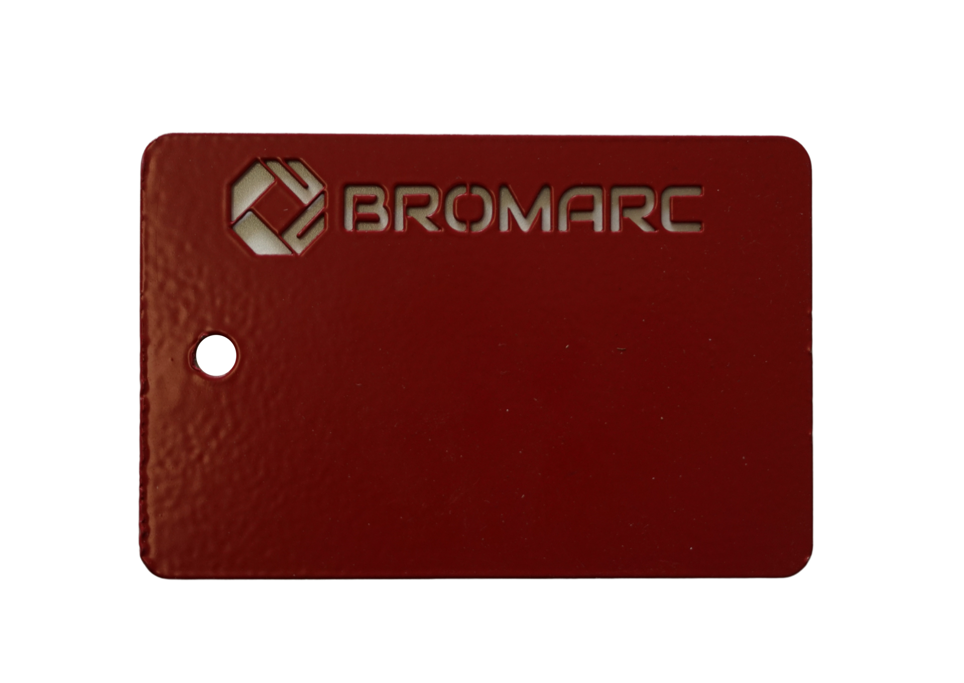 A colour sample from Bromarc Manufacturing which is called CA Red Satin with a Gloss finish.
