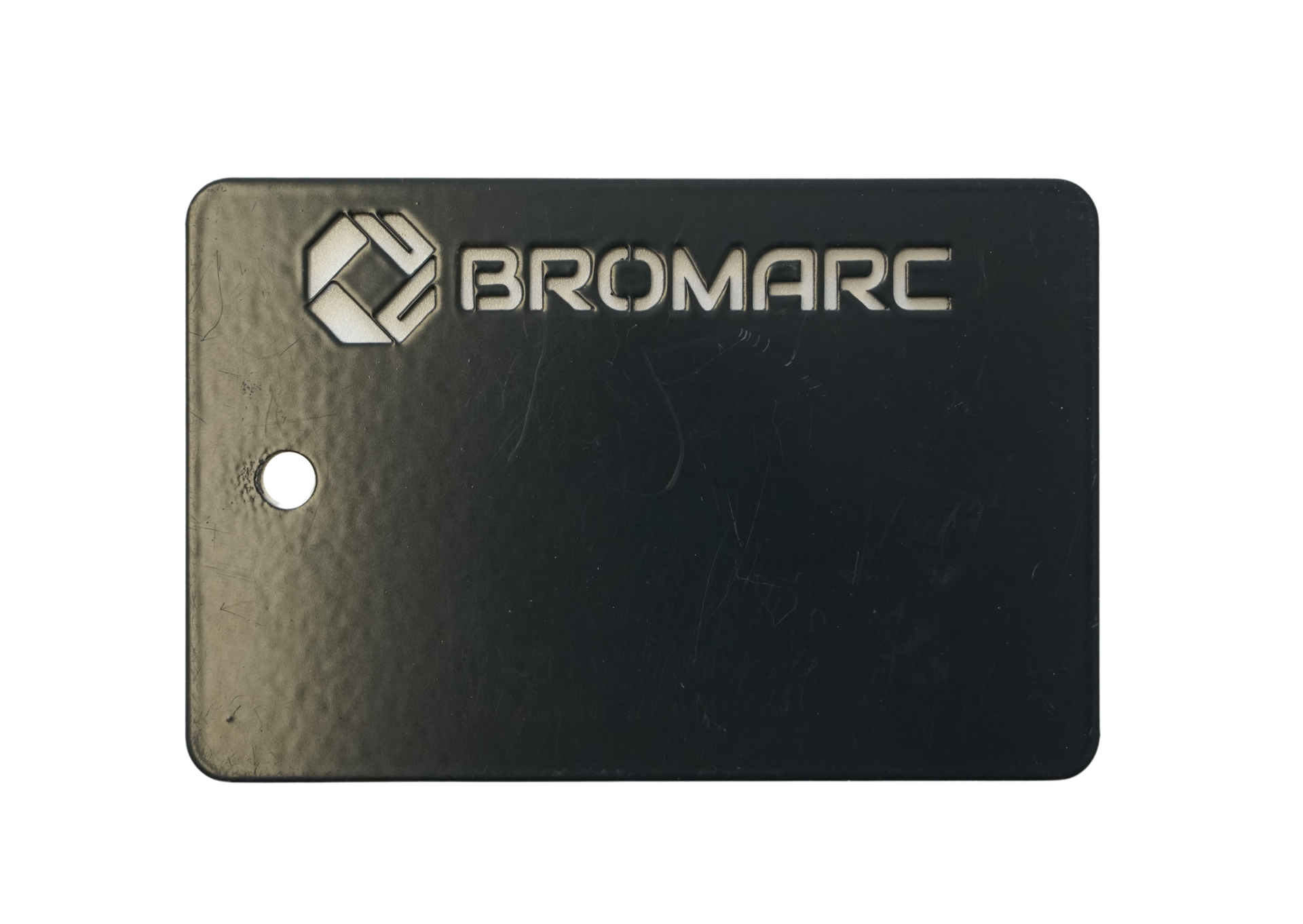 A colour sample from Bromarc Manufacturing which is called Charcoal and has a satin finish.