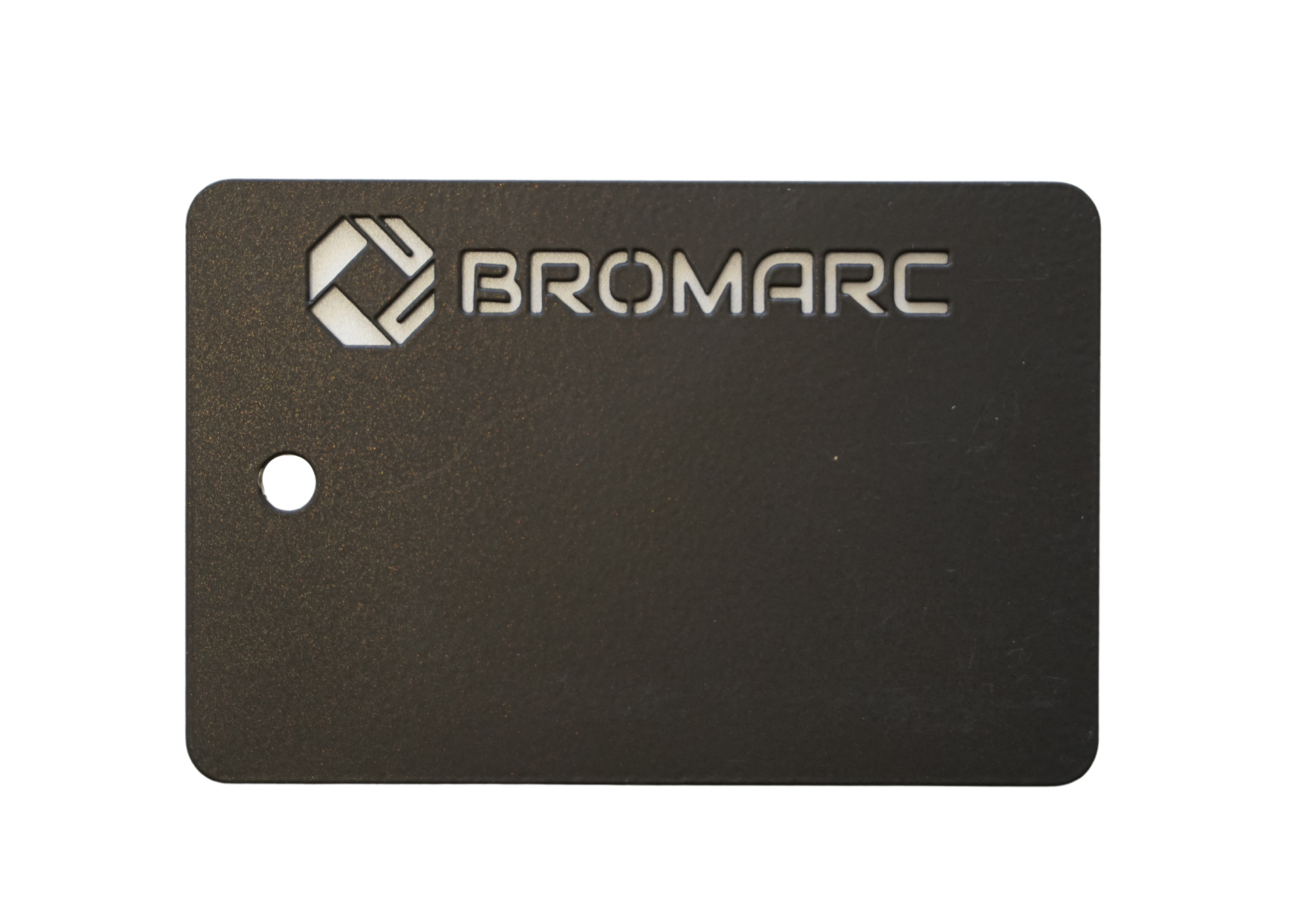 A colour sample from Bromarc Manufacturing which is called Dark Bronze Kinetic and has a Flat Matte finish.
