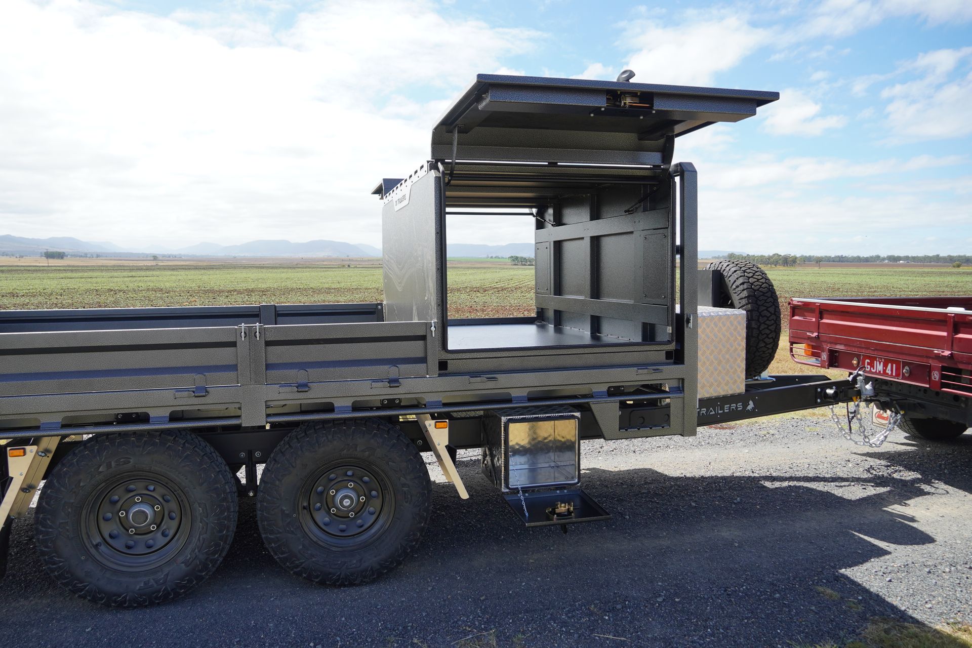 The lift-off canopy of Tom Clarkes Flat Top Trailer 