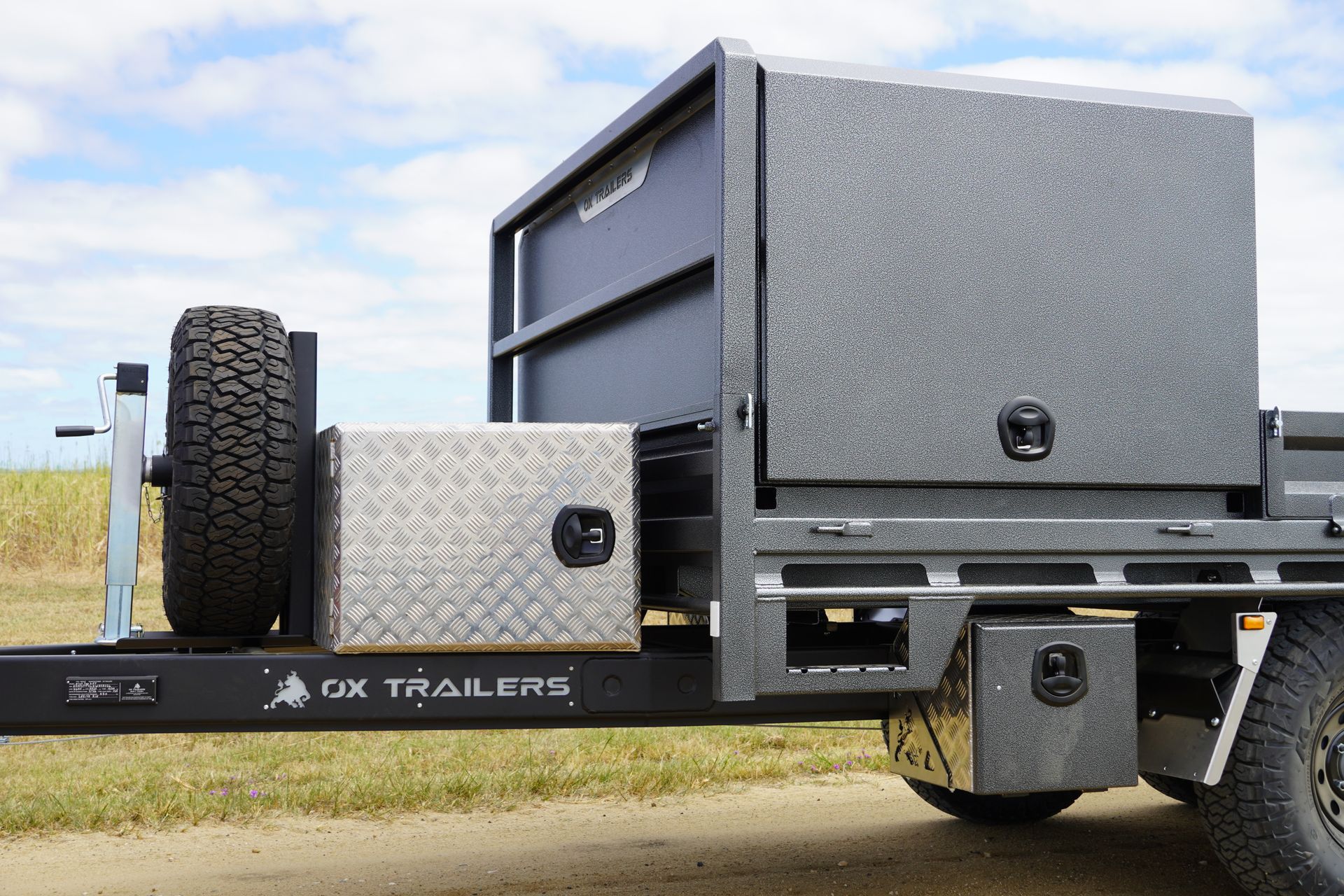 The drawbar toolbox of Tom Clarke's Flat Top Trailer, located at the front of the trailer.