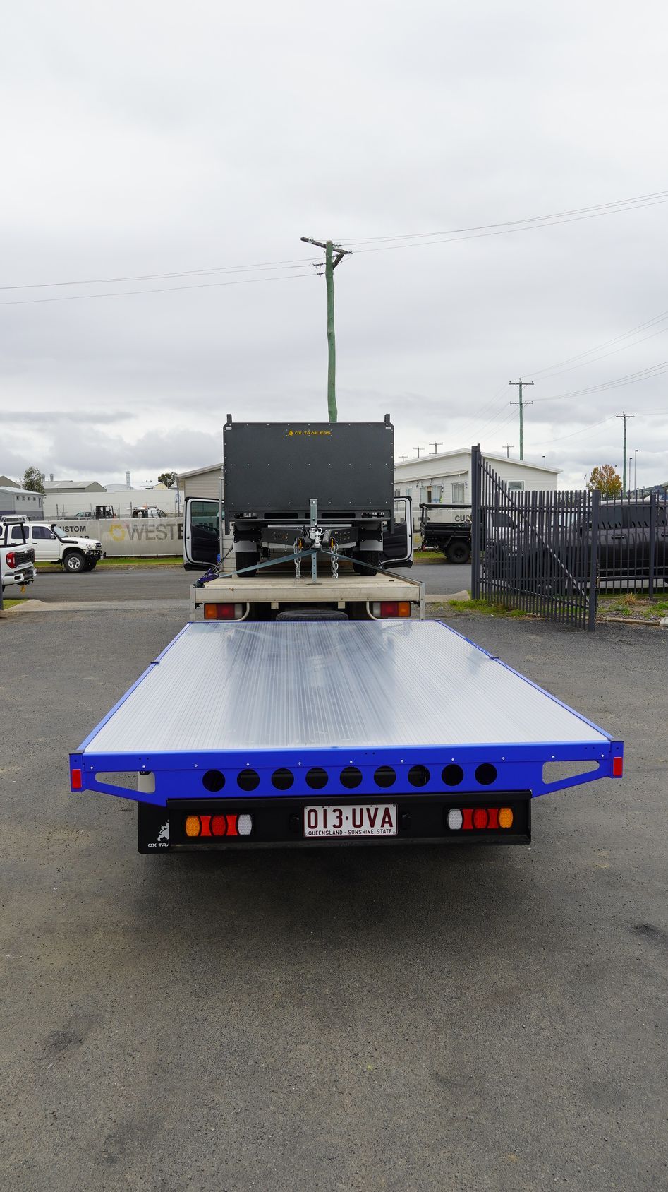 The extruded aluminium flooring of an ox trailer. 