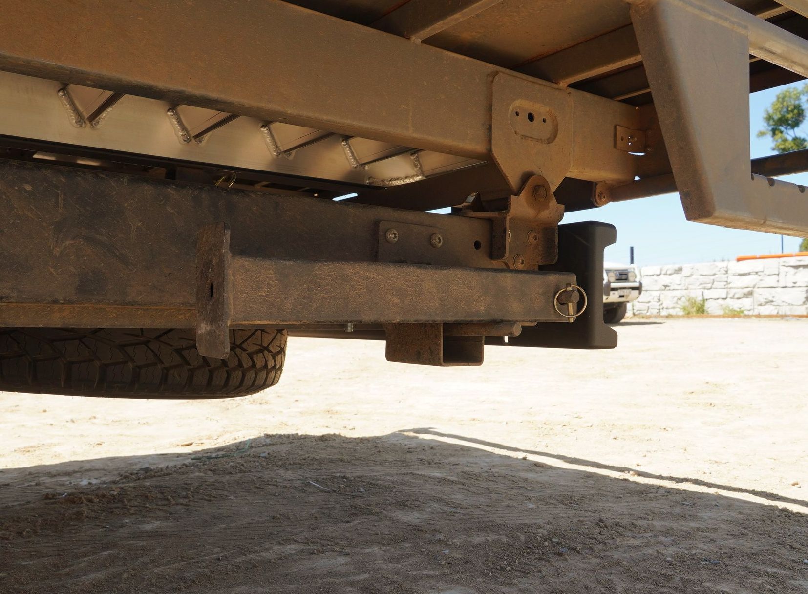 The rear stabiliser legs of Hughes Elite rear tipper trailer