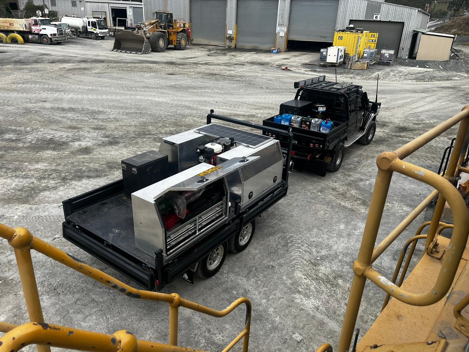 Top view of Daniel Henri's Flat Top Trailer on the work site.