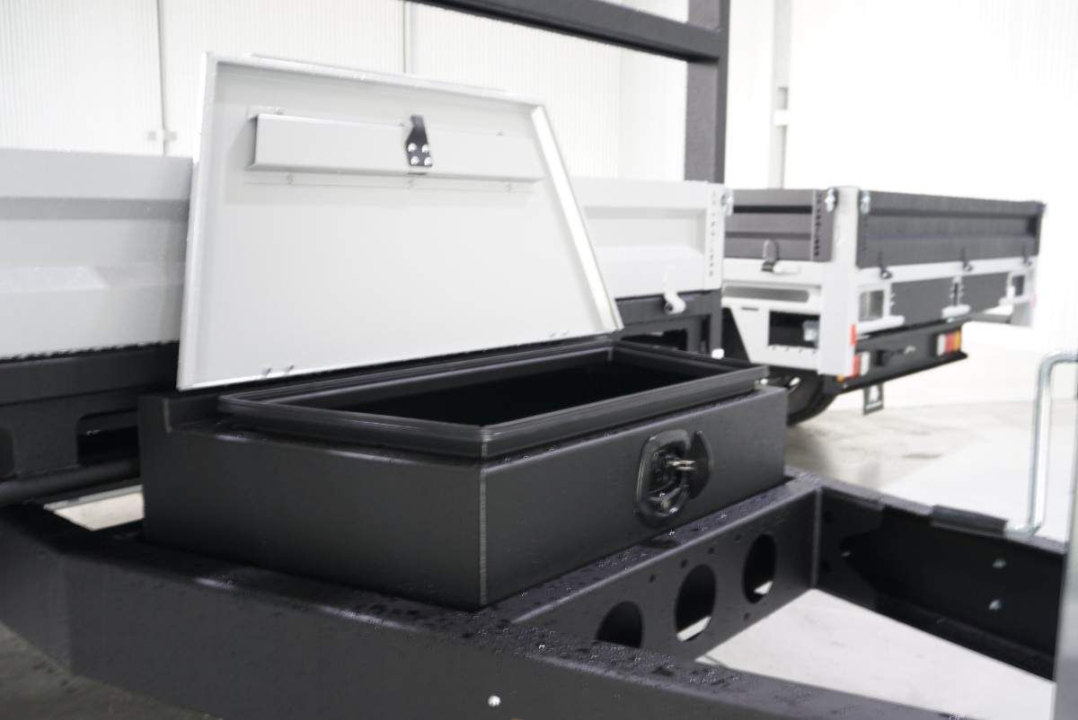 Drawbar Toolbox for Flat Top Trailer, installed and ready to use.