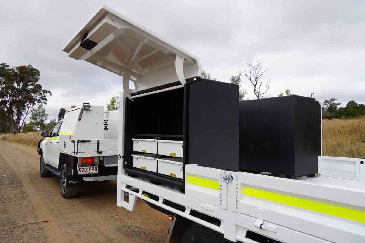 1200 Field Service Toolboxes on a 3.5 ton Ox Pro Series Flat Top Trailer.