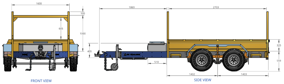 the lengths and height of an ox water trailer
