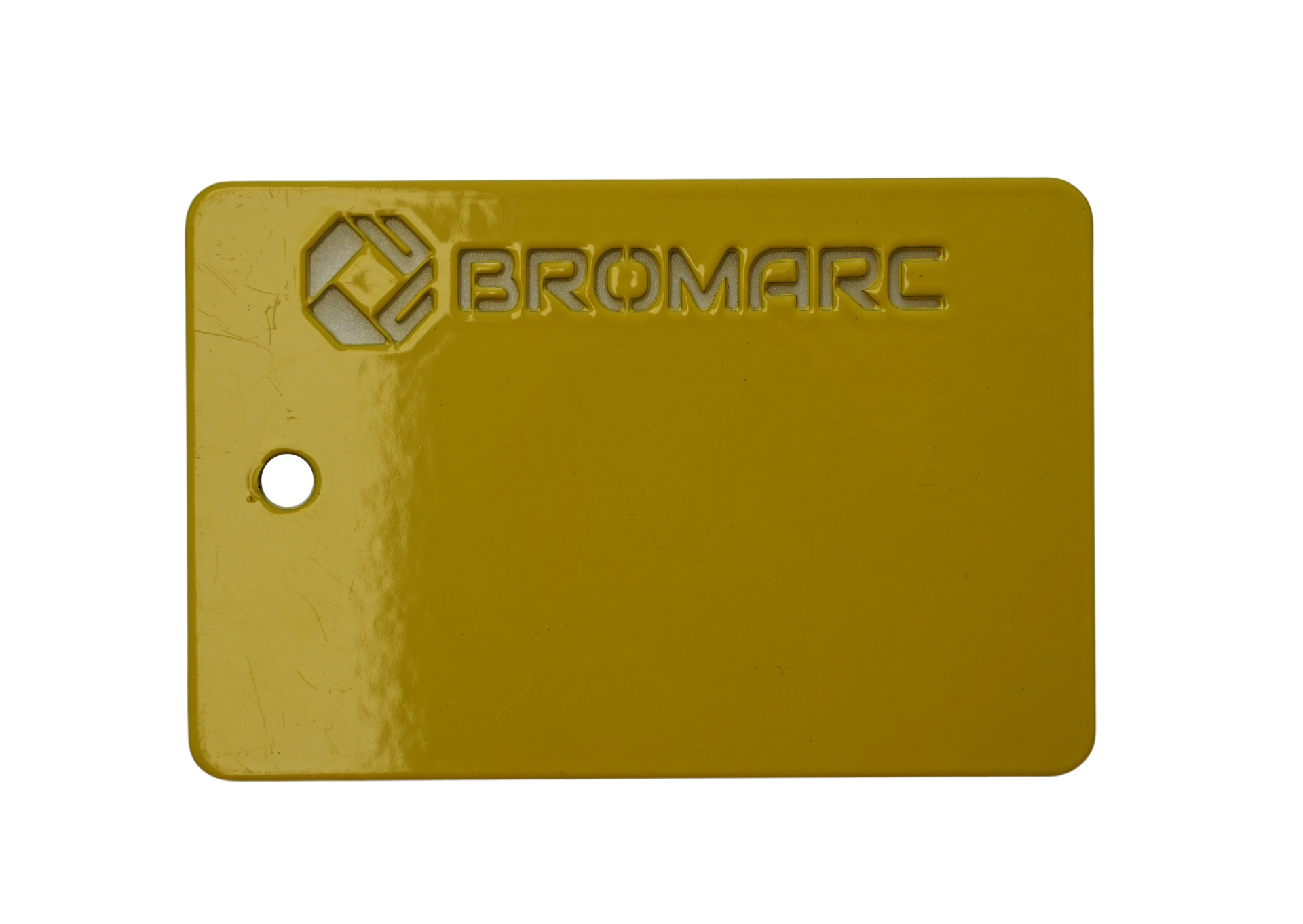 A colour sample from Bromarc Manufacturing which is called Homebush Gold and has a Gloss finish.