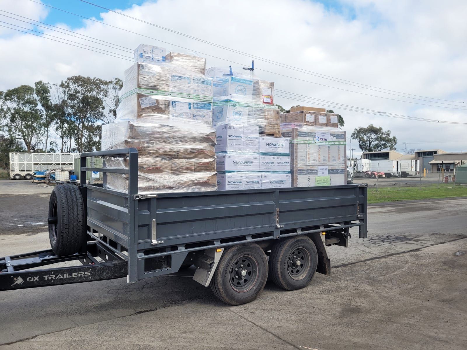 Ox Tipper Trailer loaded with supplies in Kyneton victoria.