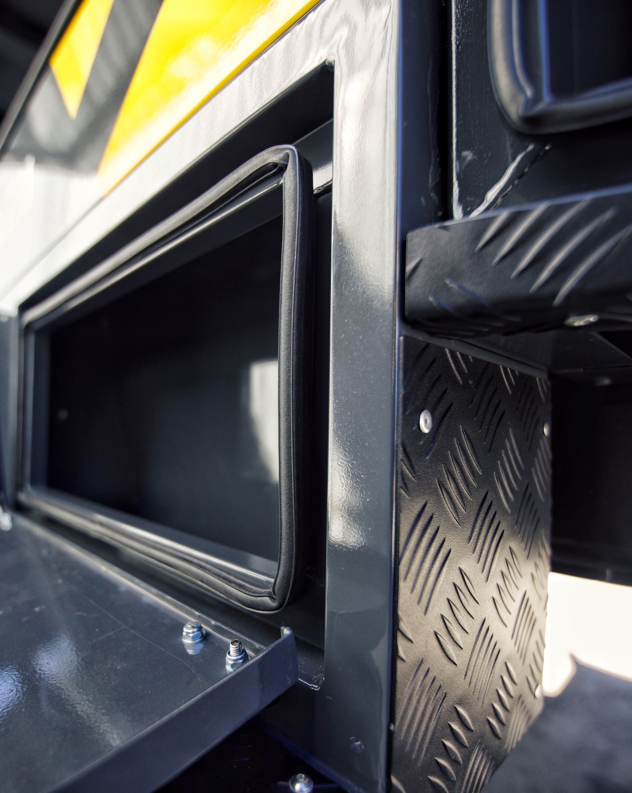 A laser cut and cnc folded toolbox of an ox trailer.