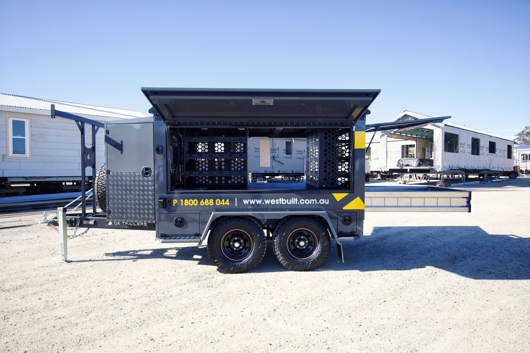 The builder trailer on the Westbuilt homes construction site.