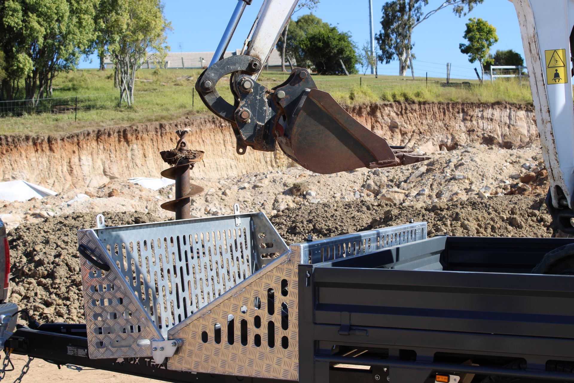 The toolbox of Michael Burtons three way tipping trailer