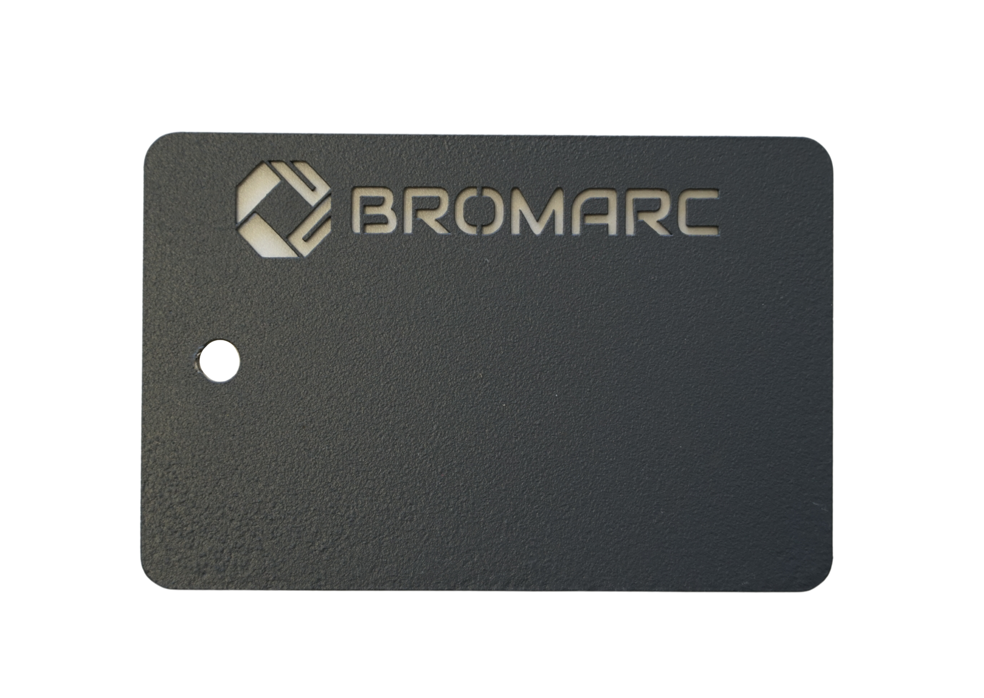A colour sample from Bromarc Manufacturing which is called Ironstone and has a texture finish.