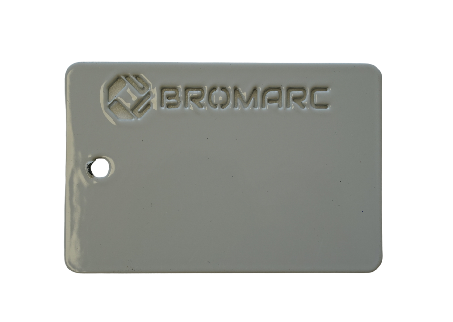 A colour sample from Bromarc Manufacturing which is called LC White Toyota and has a Gloss finish.