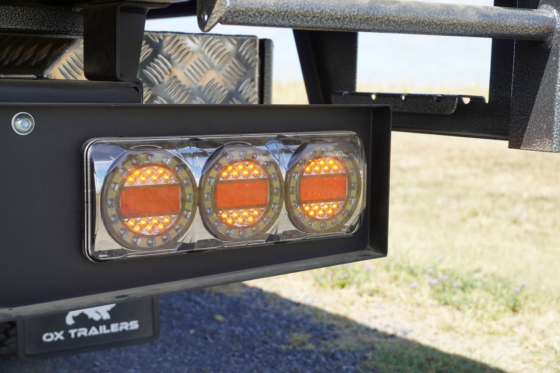Maxilamp C3XR Tail Lights with LED Lights on ox service trailer for mine site.