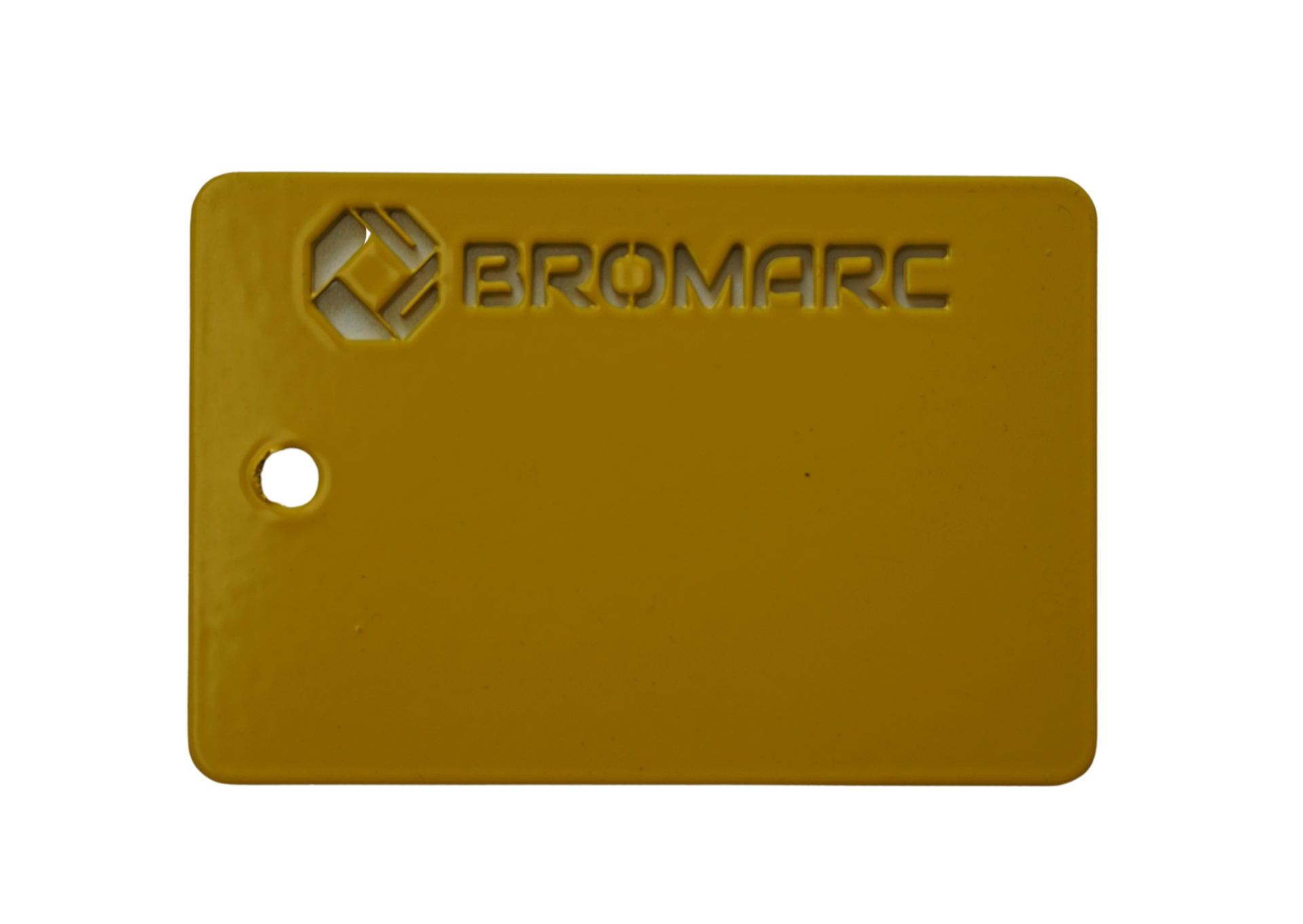 A colour sample from Bromarc Manufacturing which is called NH Yellow with a Satin finish.
