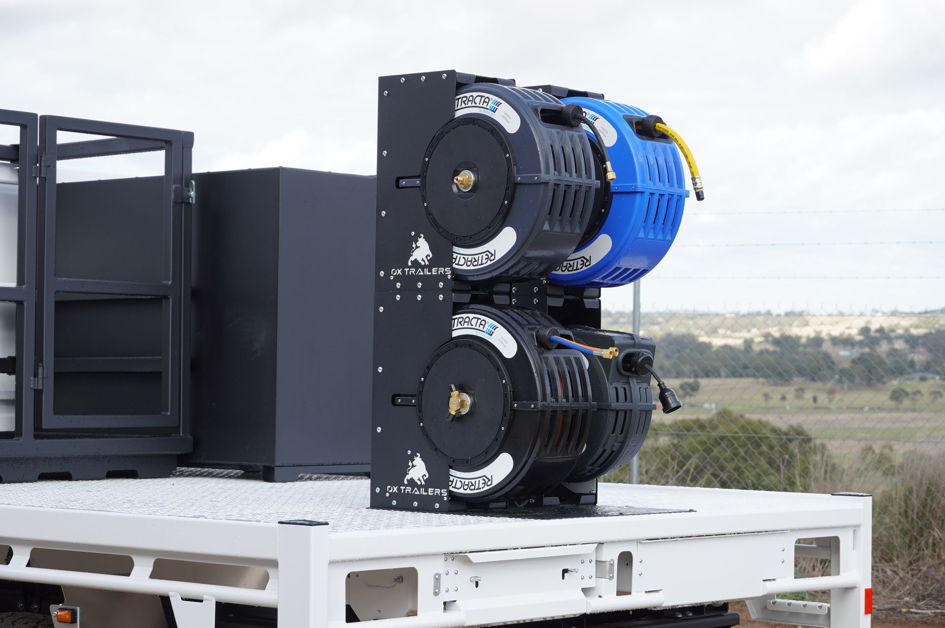 2 x 2-reel towers installed on the rear of an Ox Trailer