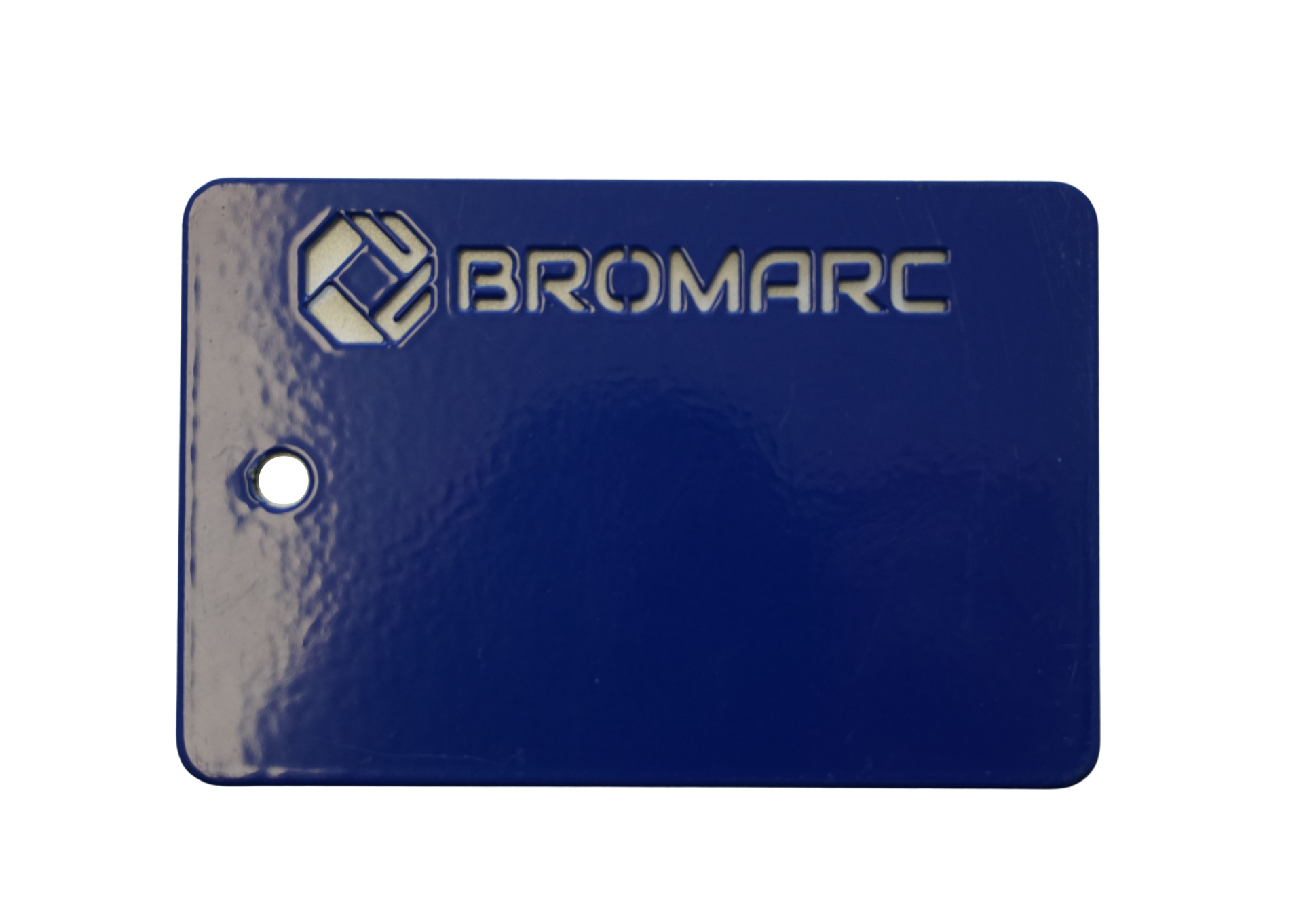 A colour sample from Bromarc Manufacturing which is called Space Blue with a Gloss finish.