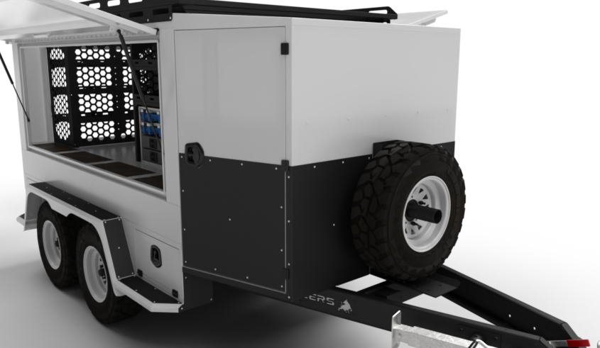 The drawbar compressor cabinet of a builders trailer