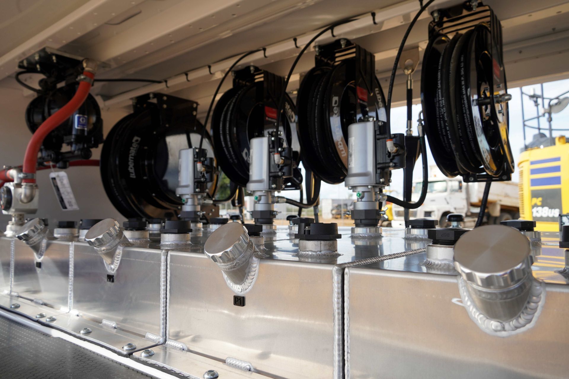 The pressure tested tanks of the service trailer.