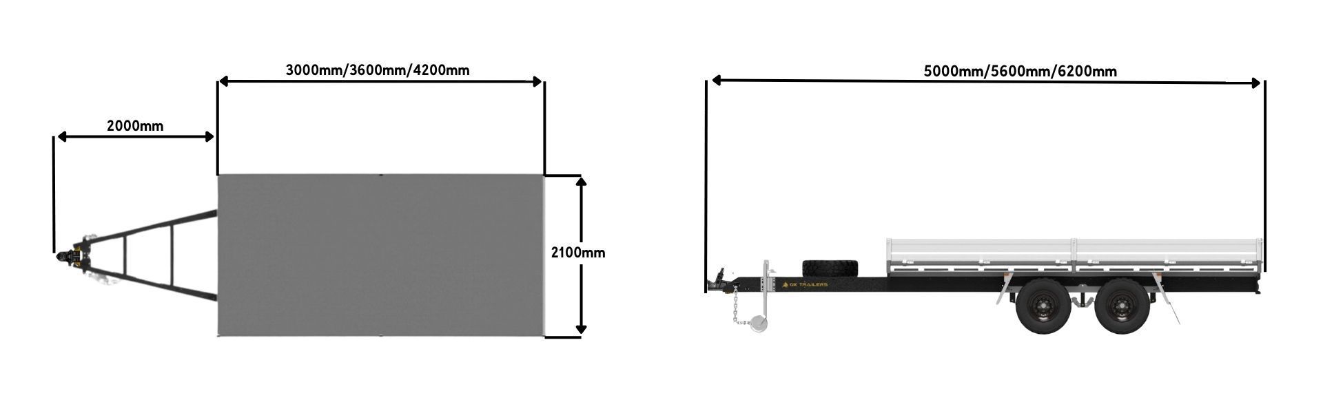 the length and width of an ox pro series plant trailer.