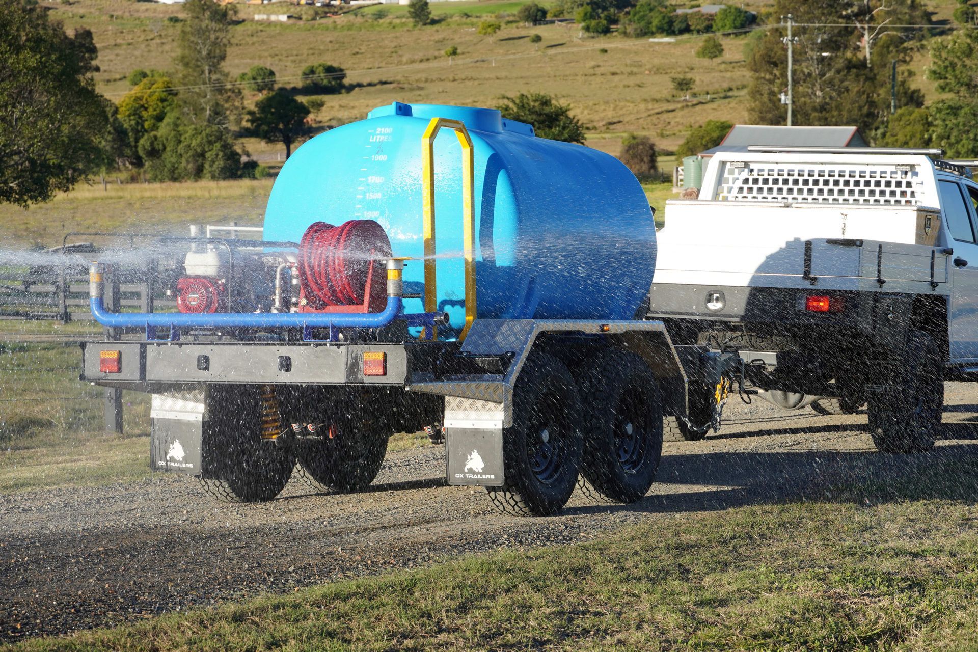 Water Trailer designed for safe water transportation, dust suppression, and fire control. Built Tough for reliability.