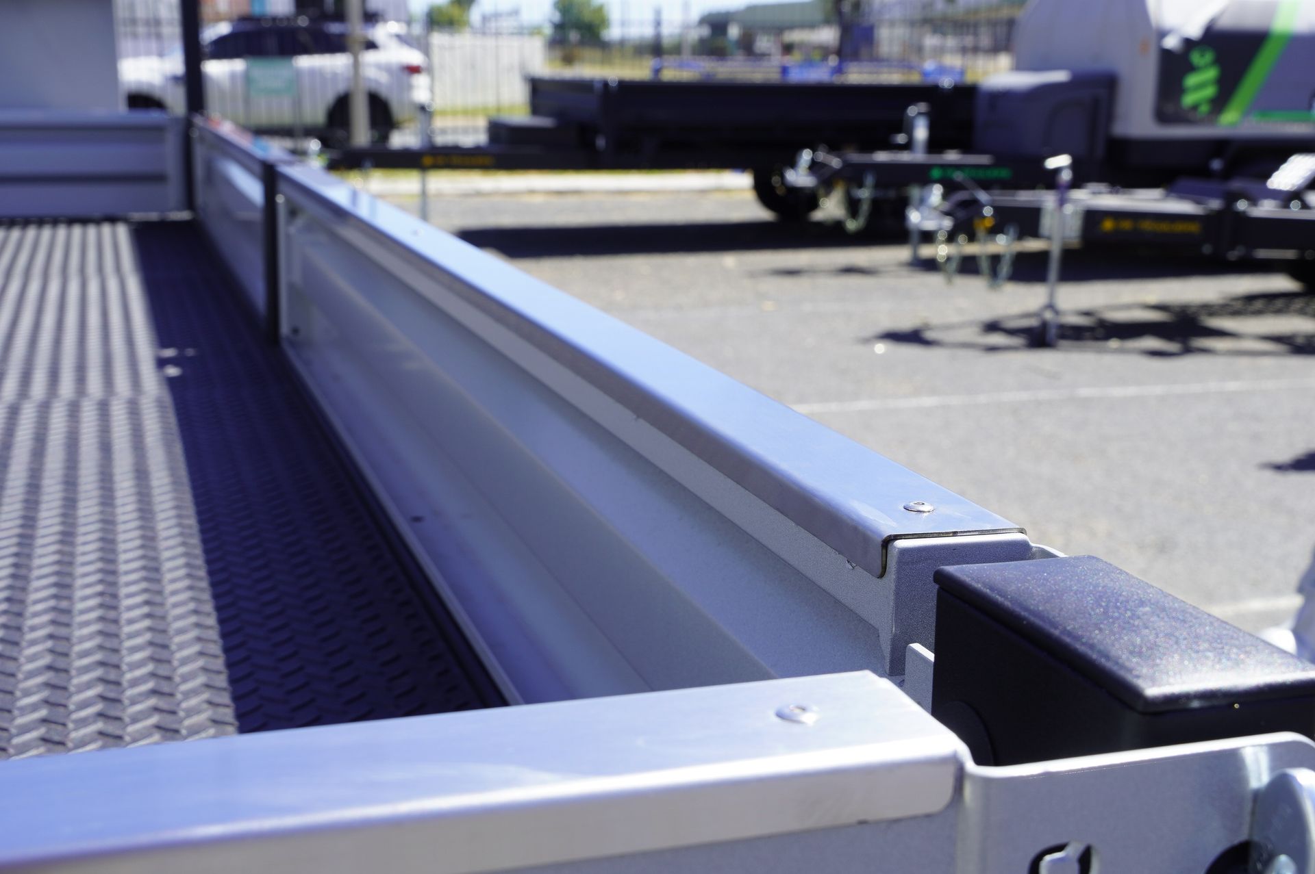 front fill point of undertray diesel tank on ox trailers 6m flat top trailer for construction company Gee Building.