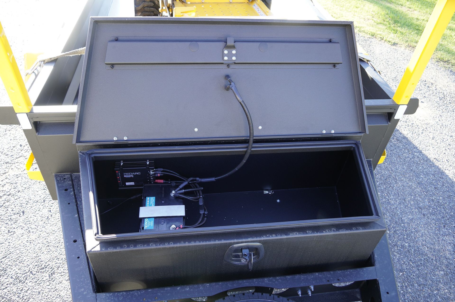 Strap box at rear of Plant Trailer, used for storing straps and chains