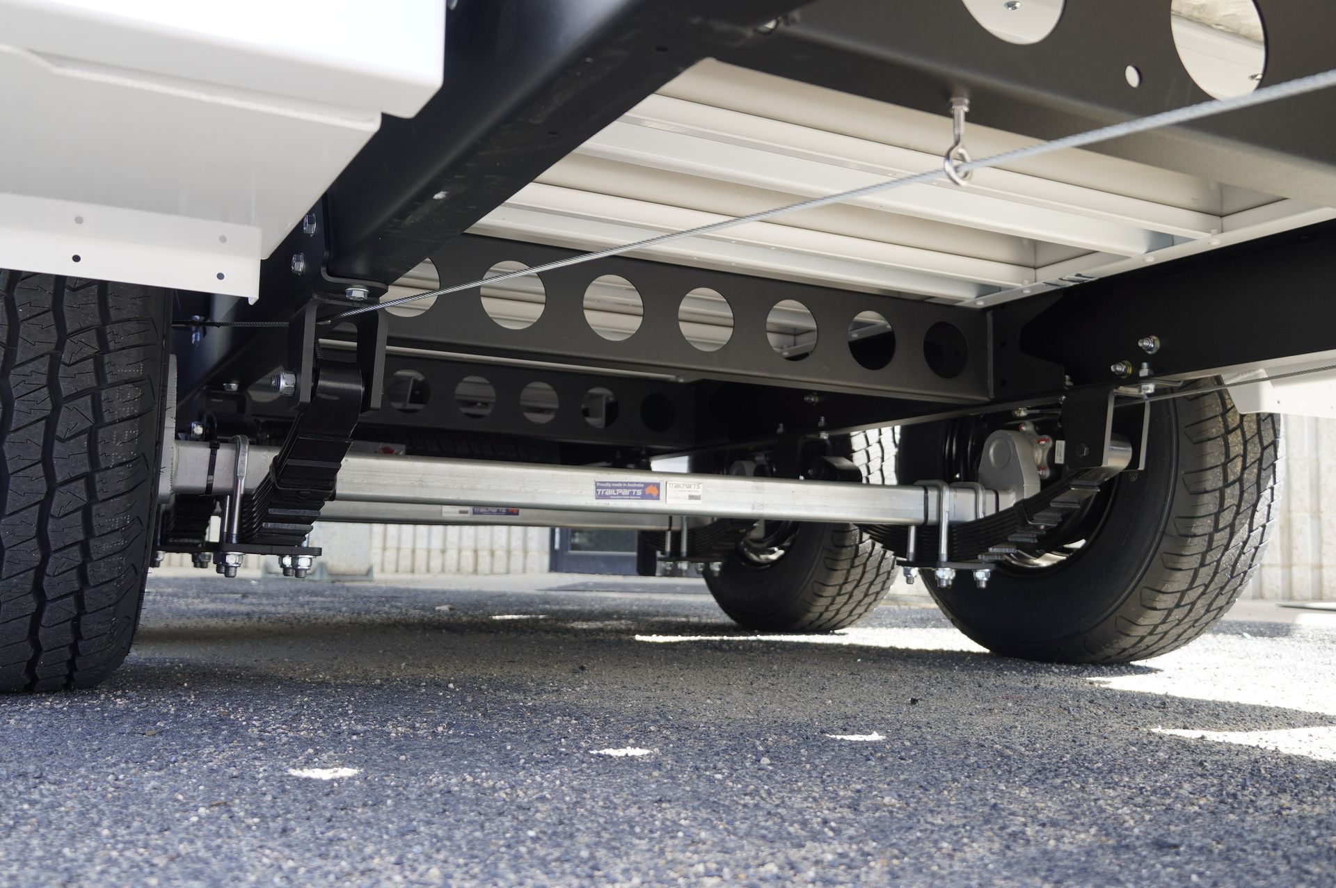 Service Trailer with drop axles, built in australia by ox trailers for machinery servicing.