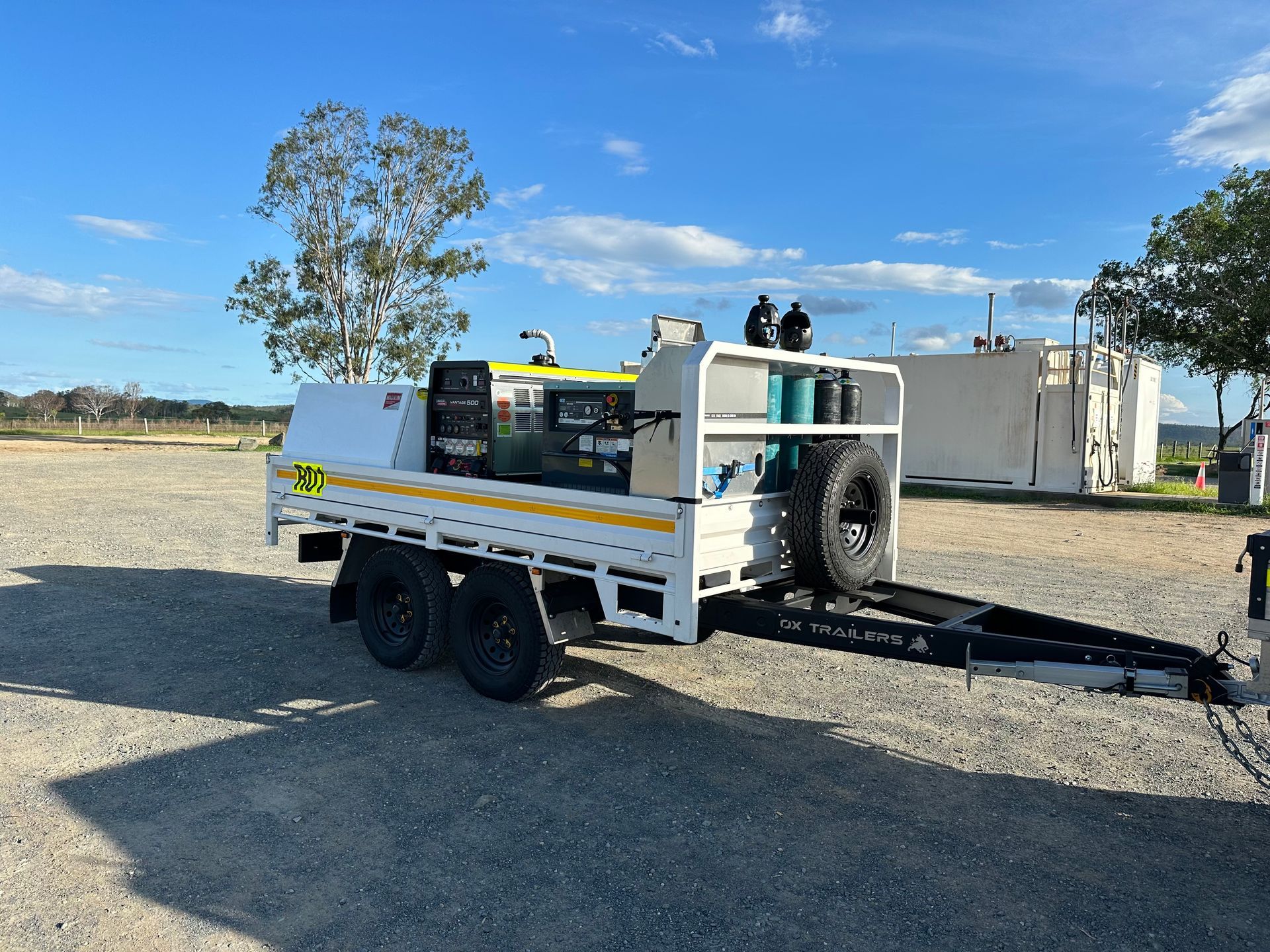 Flat Top Trailer at mine site with welding equipment.