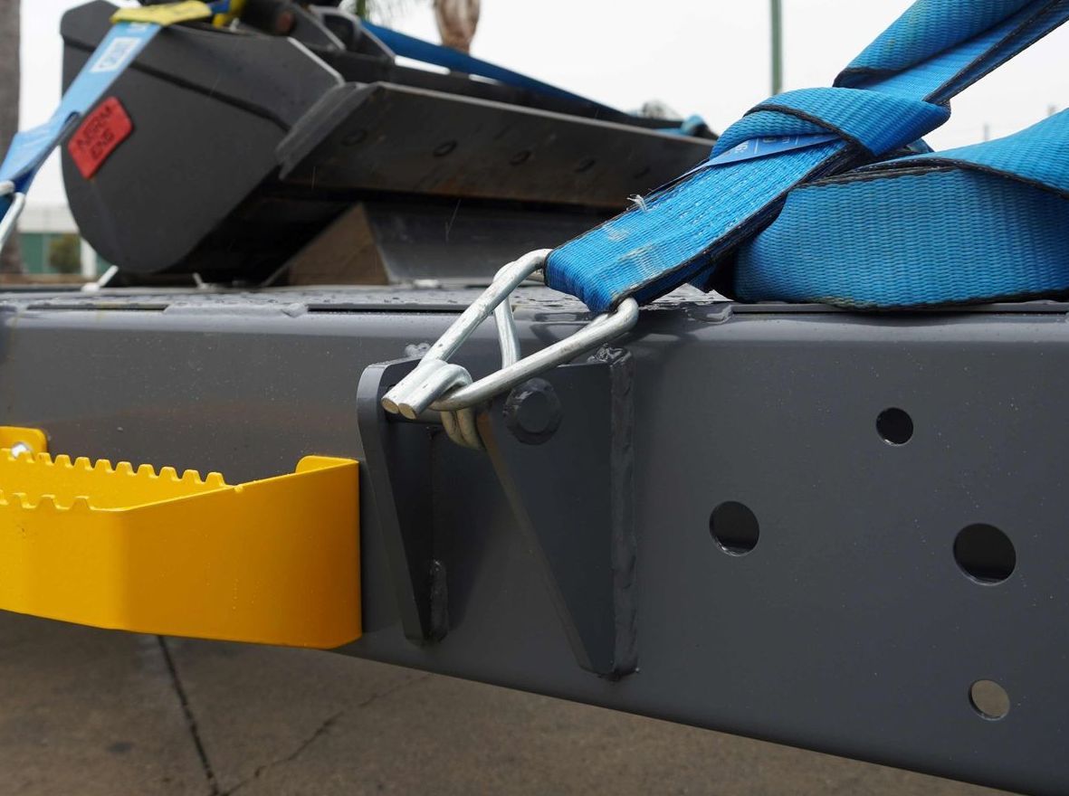 A close up view of one of the Plant Trailers many tie-down points