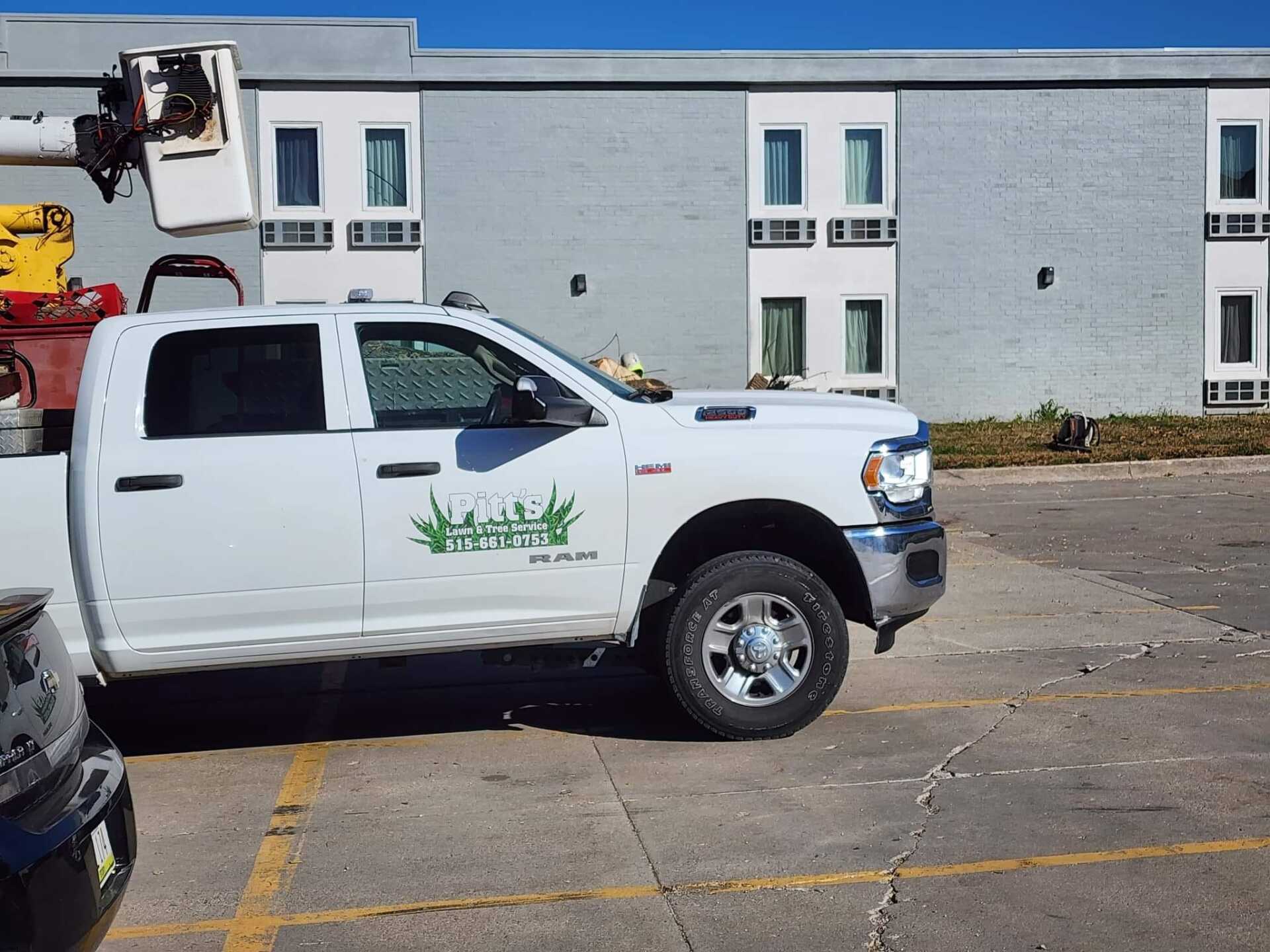 White Pickup Truck – Huxley, IA – Pitts Lawn & Tree