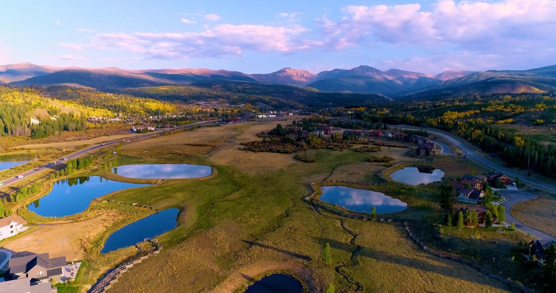 Drone shot of Grand Park meadow