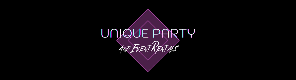 Purple diamond logo reading &ldquo;Unique Party&rdquo; on a black background.