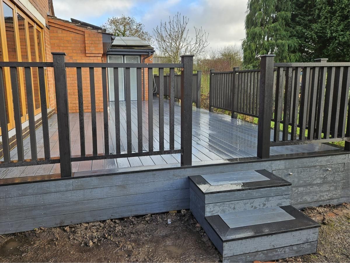 Zest Decking Long Lawford - composite decking installation with steps and balustrades
