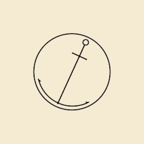 A black and white drawing of an anchor in a circle.
