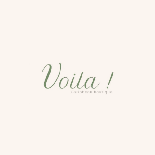 A logo for a caribbean boutique called voila !