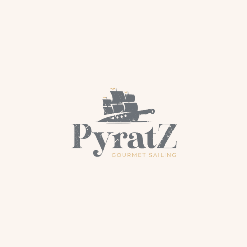 A logo for a company called pyratz gourmet sailing.