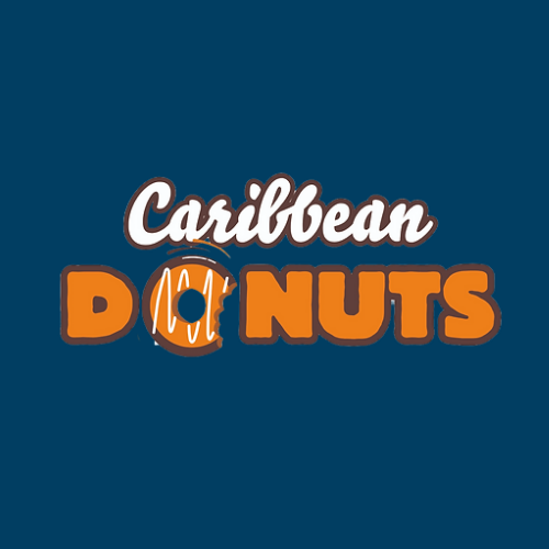 The logo for caribbean donuts is on a blue background.