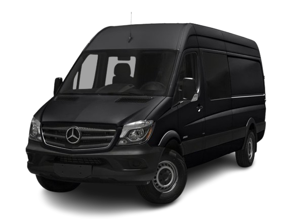 A black mercedes van is shown on a white background