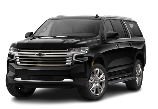 A black chevrolet suburban suv is shown on a white background.