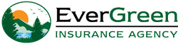 The logo for evergreen insurance agency has a picture of a mountain and trees on it.