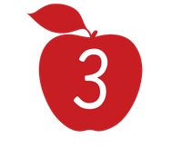 A red apple with the number three on it