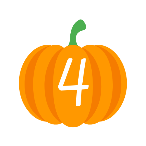 A pumpkin with the number four written on it.
