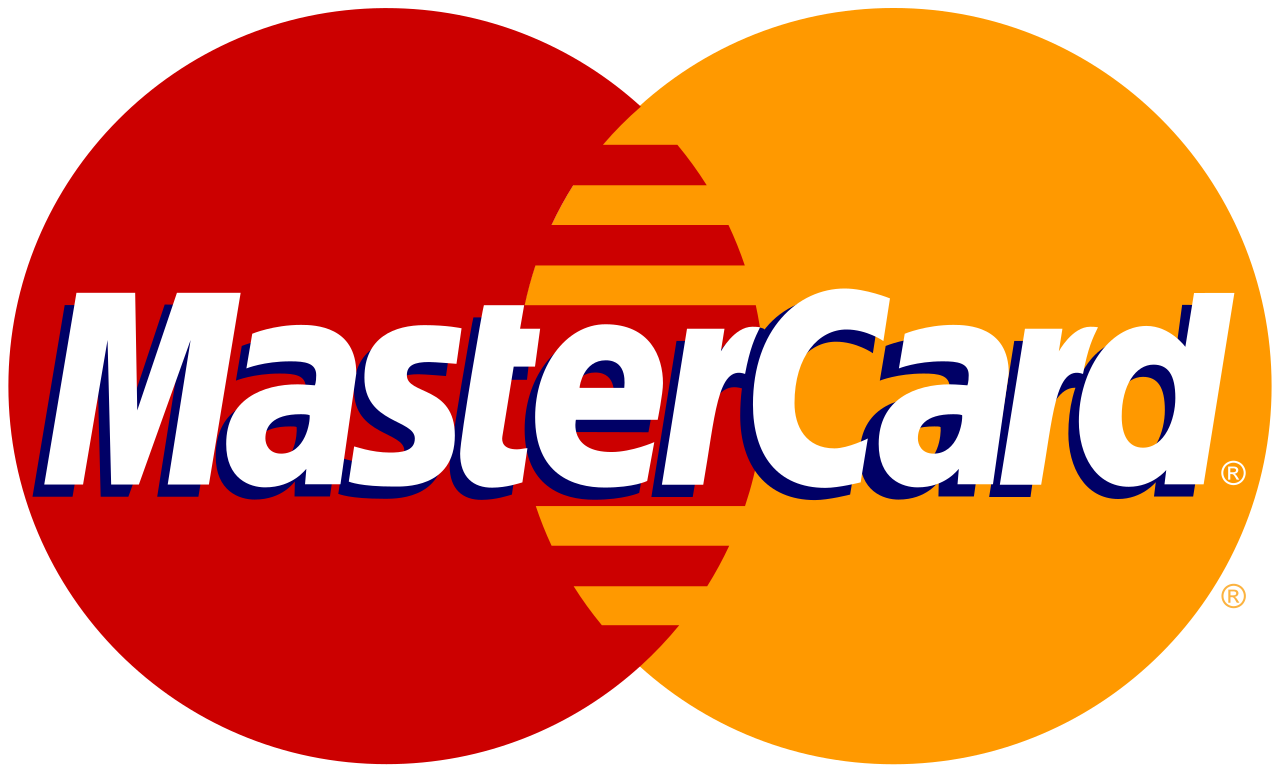 MasterCard logo: two overlapping red and yellow circles with white text centered across them.