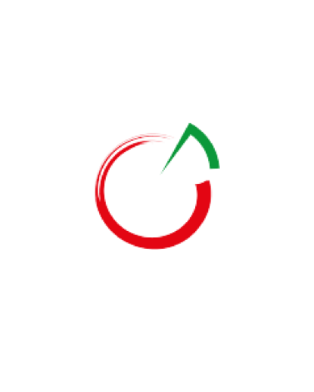 Logo circolare rosso e verde; un cerchio rosso incompleto con un triangolo verde.
