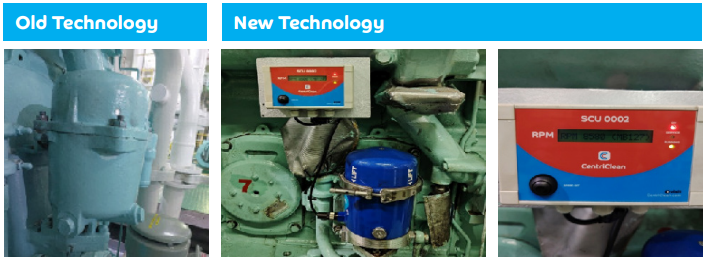 Comparison of old and new technology on machinery, with labeled sections.