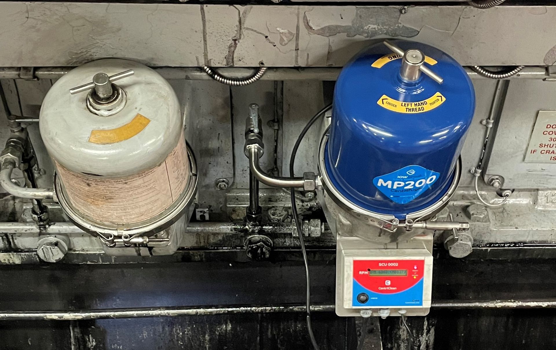 Glacier GF200 and IOW MP200 Centrifuges mounted side-by-side onto a Wartsila diesel engine