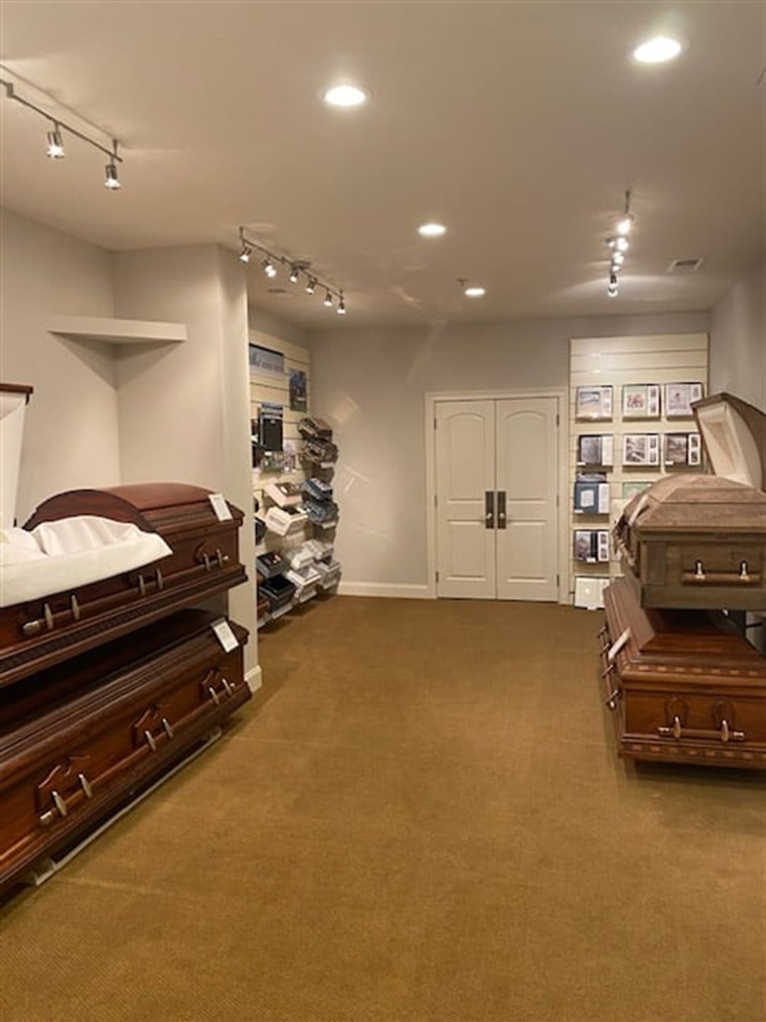 Casket showroom at Harris-Nadeau Mortuary