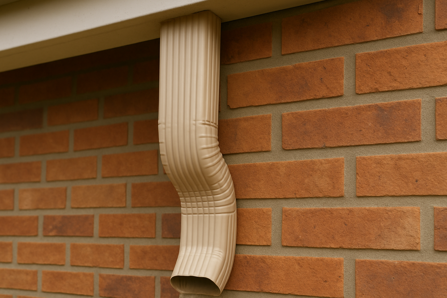 Downspout tube along the brick wall